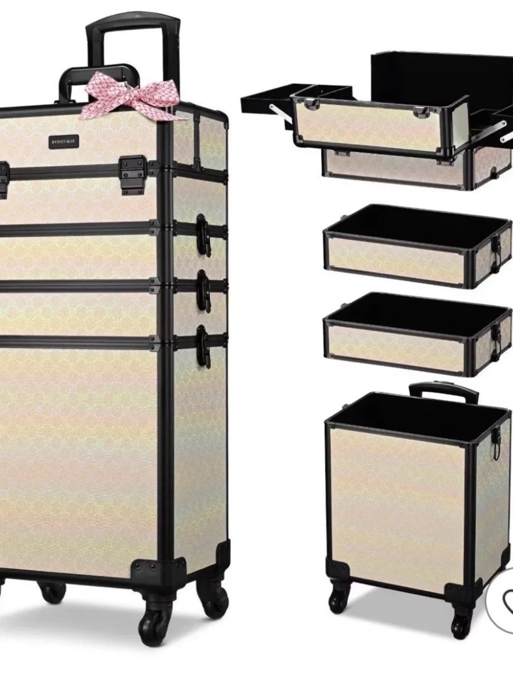 Professional Rolling Makeup Train Case - Pink Pearl